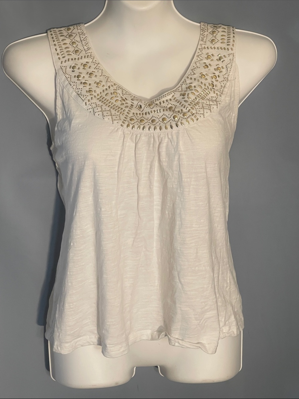 Onque Casuals Cream Crochet Yoke Sleeveless Tank